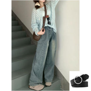 Retro Washed High Waist Crimp Drooping Straight Denim Female Spring & Fall New Arrival Loose Slimming and Wide Leg Mop Pants