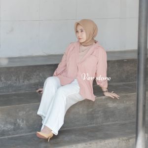 kemeja oversize linen shirt olivia kemeja wanita polos lengan panjang