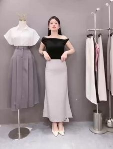 Chân váy đuôi cá dáng dài 90cm ôm body thiết kế 2 lớp có xẻ tà sau phong cách trẻ trung sang trọng