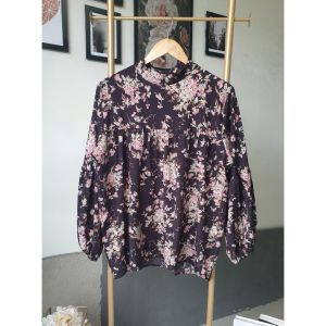 [SG SELLER] Khadija Womens Muslim Long Sleeve Blouse Fashion Casual Tops Lantern Sleeve Floral Printed Blouse