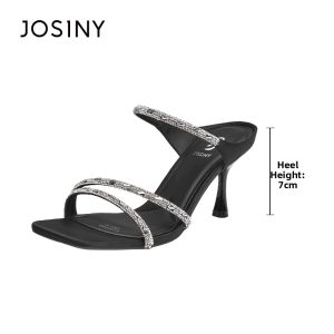 Josiny | Open Toe High Heels Sandals Stiletto Rhinestone Semi Slides