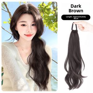 JUZITING | Long Hair Ponytail Wig with Claw Clips Double Ponytail New Chinese Style Realistic Natural Slightly Wavy Low Bun Braids