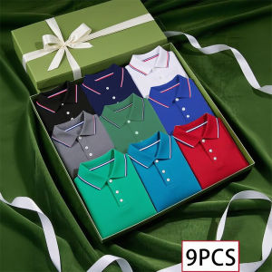 Kermei | 2025 Summer Hot: Mens Silk-like Lapel Polo Shirts 9-Piece Set - Breathable Comfortable & Versatile
