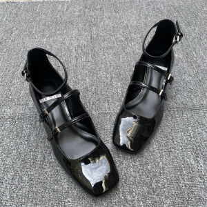 รองเท้าแตะ PU สำหรับผู้หญิง ทรงหัวเหลี่ยม สายรัดนุ่ม ส้นสูงปานกลาง แฟชั่น Mary Janes รองเท้าแตะแบบสวมหัว ฤดูร้อน 2023