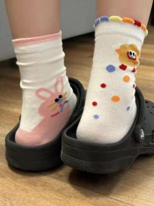Bread Preppy Style Ins Trendy Pure Cotton New Arrival Tube Socks Japanese Style Students Spring and Autumn Cartoon Cute White Socks
