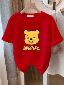 Childrens Cotton T-Shirt Short Sleeve Red Snake Year Bottom Shirt Casual Loose Fit round Neck Print Cartoon Summer Top