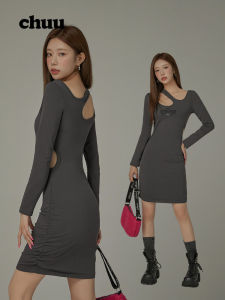 Chuu Letter Print Hollow out Womens Dress Spring New Sweet Spicy High Waist Asymmetrical Mini Skirt Korean Style Commute