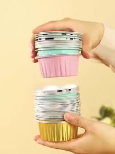 20pcs Food Grade Aluminum Foil Cupcake Liner Paper Cups Reusable Muffin Liner Bakeware Baking Cup
