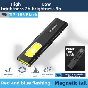 SMILING SHARK | Portable Tactical Flashlight with Red Blue Warning Light Slim Lightweight High-Brightness Magnetic Work Light
