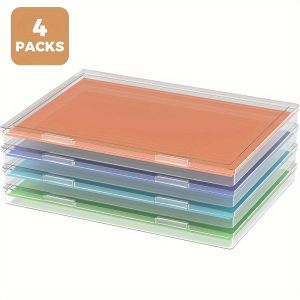 4/1Pack Transparent A4 Storage Boxes with Lids Dustproof Desktop Organizers with Smooth Edges And Reinforced Design for Home &Of