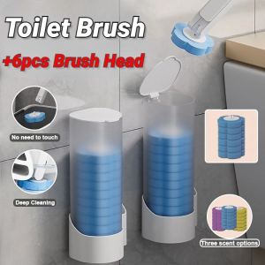 Disposable Toilet Brush 6pcs Brush Head Comes Cleaning Solution Bathroom Brush