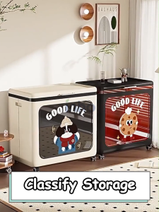 INHO L62cm Cute Top Flip Cover Storage Box Foldable Clothes Blanket Toy Storage Cabinet With Roller