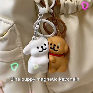 2ชิ้นสายแม่เหล็กคู่ลูกสุนัขพวงกุญแจไม่เคยละทิ้งน่ารักรูปลักษณ์สูงกระเป๋านักเรียนพวงกุญแจของขวัญจี้ประดับ