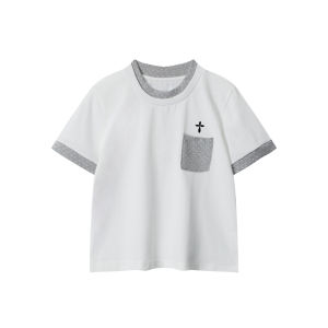 Contrast Color Panel Illusion Two-Piece Tee Short Sleeve T-Shirt