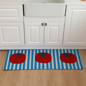 VIKAMA Lovely Tomato Striped Kitchen Strip Carpet Non-Slip Absorbency Laundry Floor Mat Bathroom Entrance Door Mat Home Decor