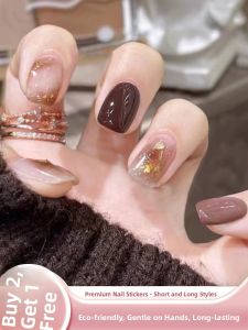 MONLEYTA | Handmade Nail Art Stickers Short And Long Autumn Winter New Arrival Caramel Pumpkin Design False Nails Tips Manicure Accessories
