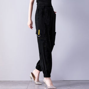 Tiiwgjiy | High Waist Straight Leg Lantern Pants Womens Spring Autumn Casual Workwear Nine Points Trousers Harajuku Style Polyester Fiber