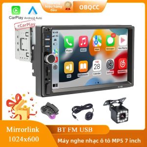 Máy Nghe Nhạc MP5 BQCC 1 Din 7 Inch Với Mirrorlink Carplay Android Auto BT FM Đèn Nút Bấm Nhiều Màu Đầu Radio Ô Tô Đa Năng Hỗ Trợ Xuất Video
