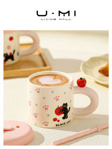 Cute Ceramic Cat Straw Mug Creative Hand-drawn Illustration Adult Beverage Cup Home Use Gift Box 380ml Cartoon Pattern