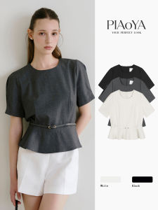 PIAOYA | Elegant Waist-accentuating Ruffled Short Sleeve Blouse Summer New Office Wear