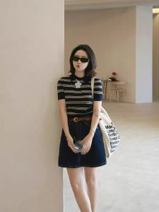 Style Striped Turn-Down Collar Summer Short Sleeve T-Shirt