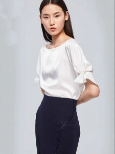 Designer Ruffle Cuffs White Short Sleeve Blouse