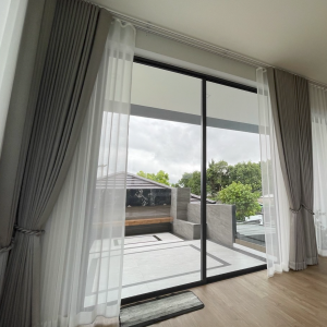 สั่งตัด ผ้าม่านลอน กันแสง UV พร้อมโซ่ชายล่าง เย็บเผื่อลอนแล้ว ใช้กับรางม่านเทปลอน