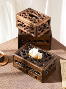 กล่องทิชชู่ไม้ 2ลิ้นชัก กล่องใส่กระดาษชำระ ไม้สักฉลูลายไทย มีหลายแบบ TISSUE BOX