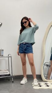 AIMEE Crop Top Tshirt  Kaos Basic Oversize Tee Hijab Lengan 3/4