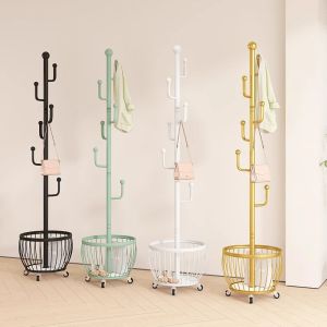 AW รถแขวนเสื้อผ้า ล้อเลื่อน ราวแขวนผ้า พร้อมตะกร้า+ถังผ้าสกปรก เก็บเสื้อผ้า ของใช้ ในห้องนอน เคลื่อนย้ายสะดวก