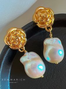 Retro New Chinese Style Pearl Earrings Gold Flower Womens Jewelry Luxury Sensation Alloy French Style Waterdrop Baroque