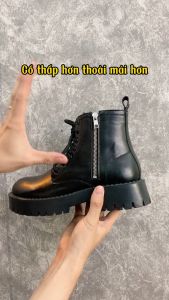 Giày chunky combat boots da thời trang MĐ G1111 da lì chống nhăn khóa kéo phiên bản đế chunky cao cấp