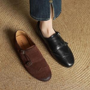 British Style Floral Embossing Genuine Leather Flat Bottom Loafers Womens Spring New Style Fashionable Shoes Comfortable Flats