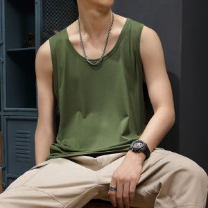 MiiOW | เสื้อกั๊กผ้าโมดอลสัมผัสเย็นสบายสำหรับผู้ชายในช่วงฤดูร้อน ระบายอากาศได้ดี แขนกุด ทรงหลวม สีขาว เสื้อออกกำลังกาย