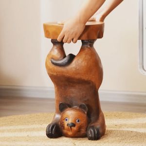 เก้าอี้รูปแมว เก้าอี้ไม้ ม้านั่งเด็ก เก้าอี้ไม้ลายสัตว์ ม้านั่งแกะสลักต้นไม้งานฝีมือ เก้าอี้รูปแมวยืนคว่ำน่ารัก ม้านั่งวางพืชดอกไม้ได้