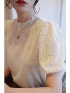 Fashion High-End Charming Lace Retro Puff Sleeve Womens Blouse