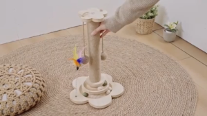 4in1 Cat Scratching Post Natural Sisal Scratcher with Interactive Track Toys and Dangling Plush Ball