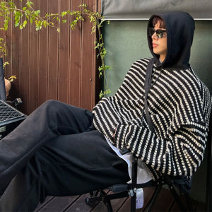 DAVID&ME | Attractive Leisure Knitted Hooded Mens Sweater Stripe