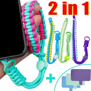 2 in 1 Mobile Phone Lanyard Hanging Adjustable Anti-loss Phone Lanyards Hand-woven Strong Wrist Short Straps