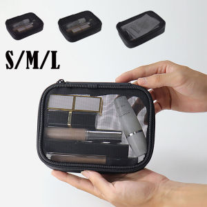 Túi Đựng Đồ Trang Điểm Thời Trang Màu Trơn Dành Cho Nữ Có Lưới Khóa Kéo & Thiết Kế Trong Suốt Nhỏ Gọn Tiện Dụng Cho Du Lịch Thường Ngày