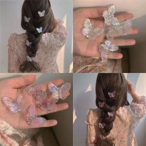 5ชิ้นซูเปอร์นางฟ้าผีเสื้อกิ๊บใสชุบ AB สาวสวยเรียบคลิปฝันเลเซอร์ผีเสื้อผ้าโพกศีรษะ