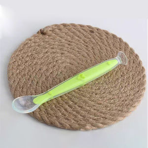 1pc Baby Silicone Suction Cup Spoon Heart Pattern Soft Safe And Helps Babies Eat Independently Traning Self Feeding