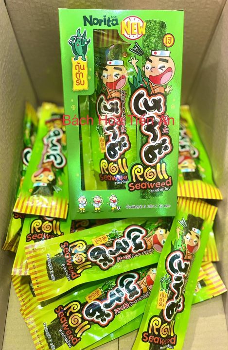 Rong biển cuộn tròn NoRiTa Seaweed Thái lan Hộp 3g x 12 Cây FREE 1 cây