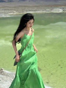 Váy Dài Không Tay Màu Xanh Lá Cây Kiểu Pháp Anke Studio Cao Cấp Cho Nữ Mùa Hè Thanh Lịch Váy Dài Mùa Hè Chất Liệu Polyester