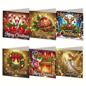 6-piece set of gold Christmas cards with rhinestones — Christmas gifts are an excellent choice for sending warm wishes to family