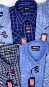 (Freeship) Áo Sơ Mi Tay Ngắn Vĩnh Tiến Regular Vạt Ngang Sọc Caro Cotton 350 - Mẫu 1