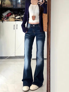 Quần Jeans Denim Ống Loe Retro American Washed Mỏng Cho Nữ Thu Mới Quần Ống Loe Dài Đến Sàn Cạp Lows Quần Jeans Denim