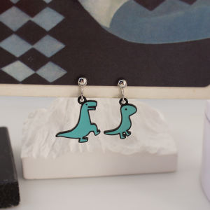 Cute Illustration Cartoon Dinosaur Ear Cuff No Piercing Sweet Design Healing Metal Drip Glaze Cure Series Earrings Womens Fashion Jewelry