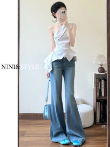 Light Wash Bell Bottom Jeans Womens Summer Thin New Small Size Not Legging High Waist Slimming Bell Pants Casual Cotton Stretch Denim