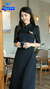 2PM (H35) เดรสดำ ชุดดำ ยาว40นิ้ว แขนยาว11นิ้ว คอจิตรลดากระโปรงทรงย้วยนิดๆ ผ้าหนามีซับ  เดรสสุภาพ